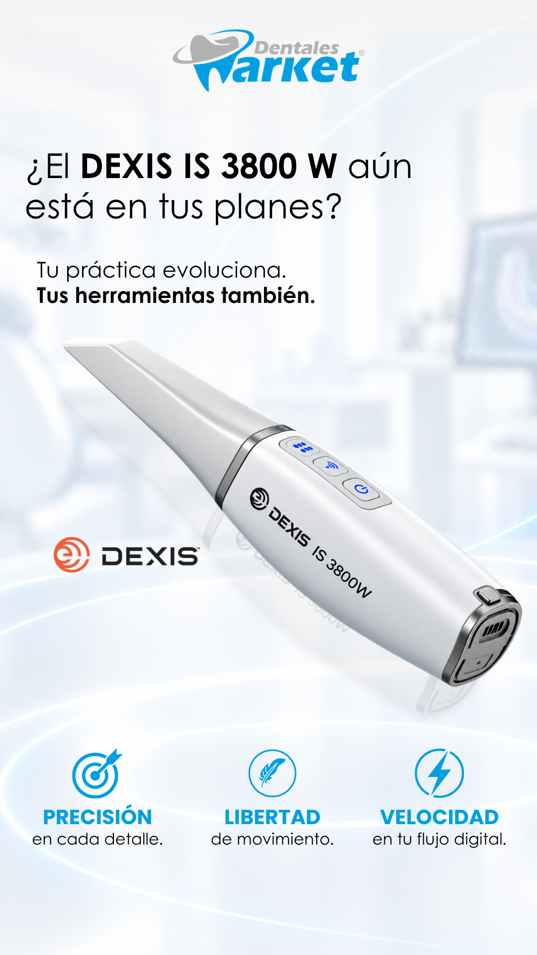 Escáner intraoral inalámbrico DEXIS IS 3800W para odontología digital